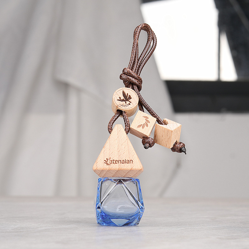 G014-8ml 車用ストラップ車用アロマセラピーボトルペンダントミニ揮発性ガラス詰め替えエッセンシャルオイル空ボトル