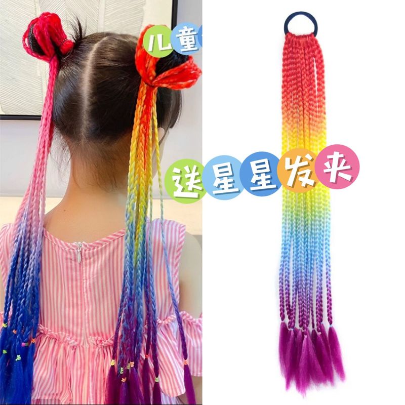 大人と子供向けのカラフルなポニーテール、三つ編み、ポニーテール、ステージパフォーマンスウィッグ、ドレッドヘアヘッドギア|undefined