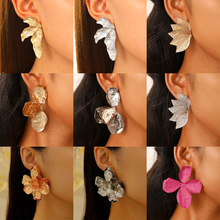 欧美夸张个性树叶耳钉女不规则褶皱纹理叶子耳环夏威夷假日耳饰