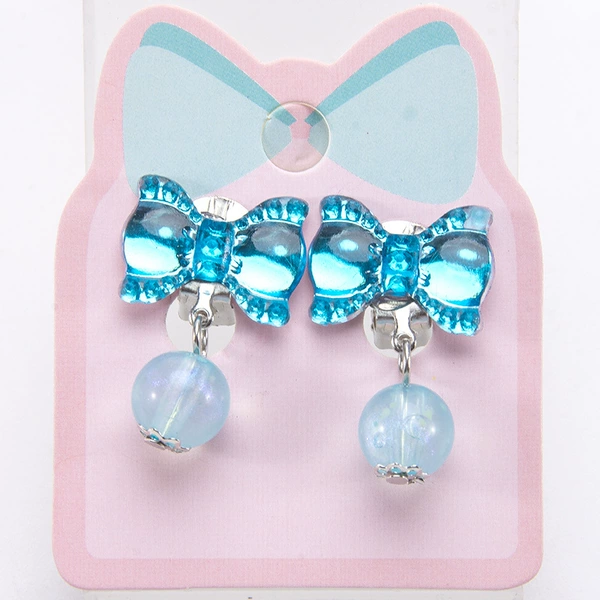 Blue ear clips with bow, 1 pair