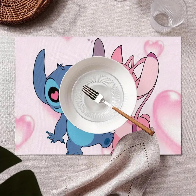 TEMU人気アニメミッキーマウス汚れに強い食事マットスティッチ亜麻プリント吸水速乾食器断熱マット|undefined