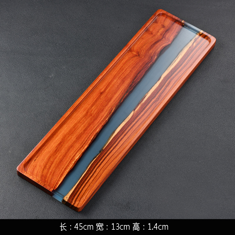 Luz creativa de lujo pequeña hoja sándalo rojo bandeja de té resina epoxi mesa de té vintage bandeja de madera maciza redonda rectangular japonesa burbuja seca