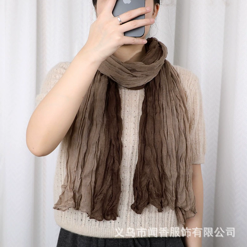 Demi-season thin keep warm scarf, retro universal cloak, cotton and linen, gradient