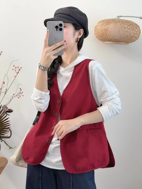 古咖服饰秋季韩版宽松无袖马甲女V领单排扣宽松外搭开衫文艺上衣|undefined