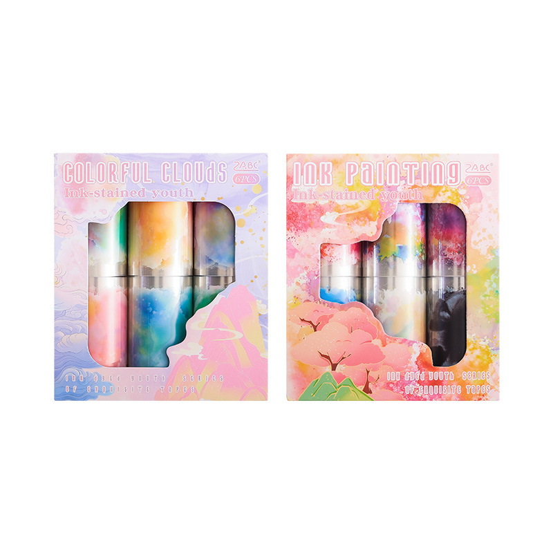 tinta teñida Shaohua caja de cinta adhesiva impermeable transparente para mascotas diy libro de mano diario pegatinas de tinta artística transfronteriza pegatinas de viento de tinta