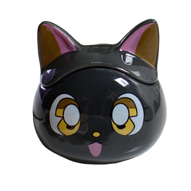 Cute taza de cerámica felina cool estilo japonés con taza de agua con tapa creativa super lindo caricatura felina cool taza de marca