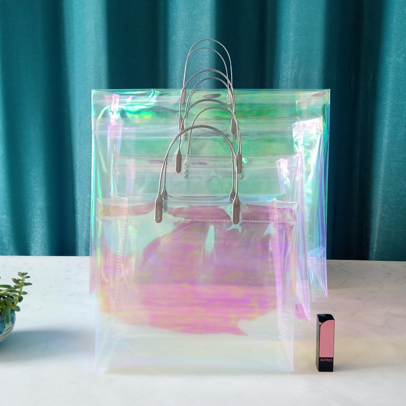 Bolso de mano de plástico esmerilado transparente, bolsa de compras láser Symphony, bolsa de embalaje de regalo, bolsa de gelatina, lugar general