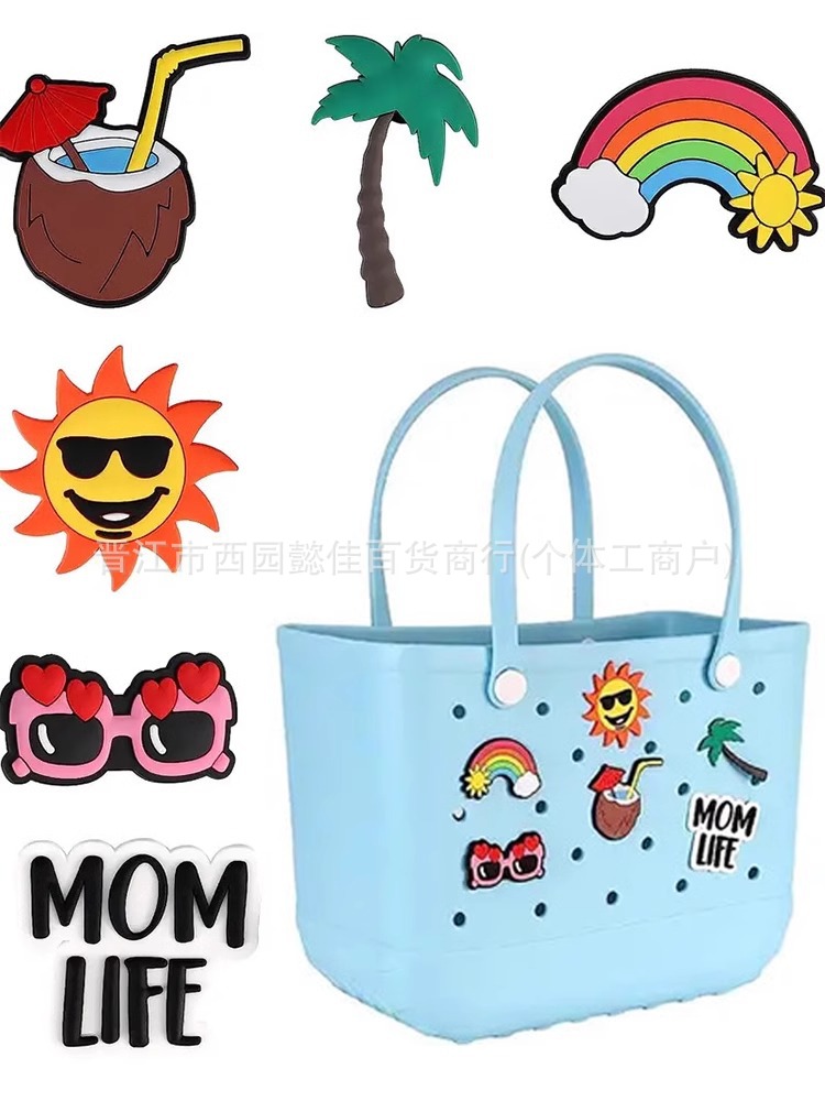 Colgante veraniego para bolso de playa – accesorios Bogg con gafas de sol y arcoíris, estilo divertido DIY