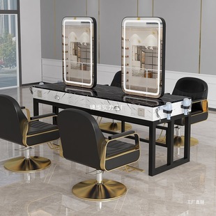 Hair Salon Mirror Influencer Single-Sided Lighted Barber Shop Mirror Table Double-Sided Perm and Dye Table Beauty Makeup Hair Salon Hair Cutting Mirror