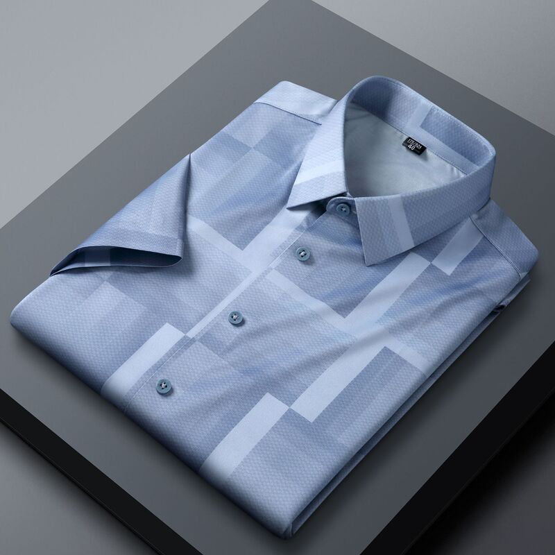 Promotional Mulberry Silk Stretch Seamless Long-Sleeved Shirt with Silky Feel and No Ironing Men's Shirt Business Casual Short-Sleeved Slim Fit