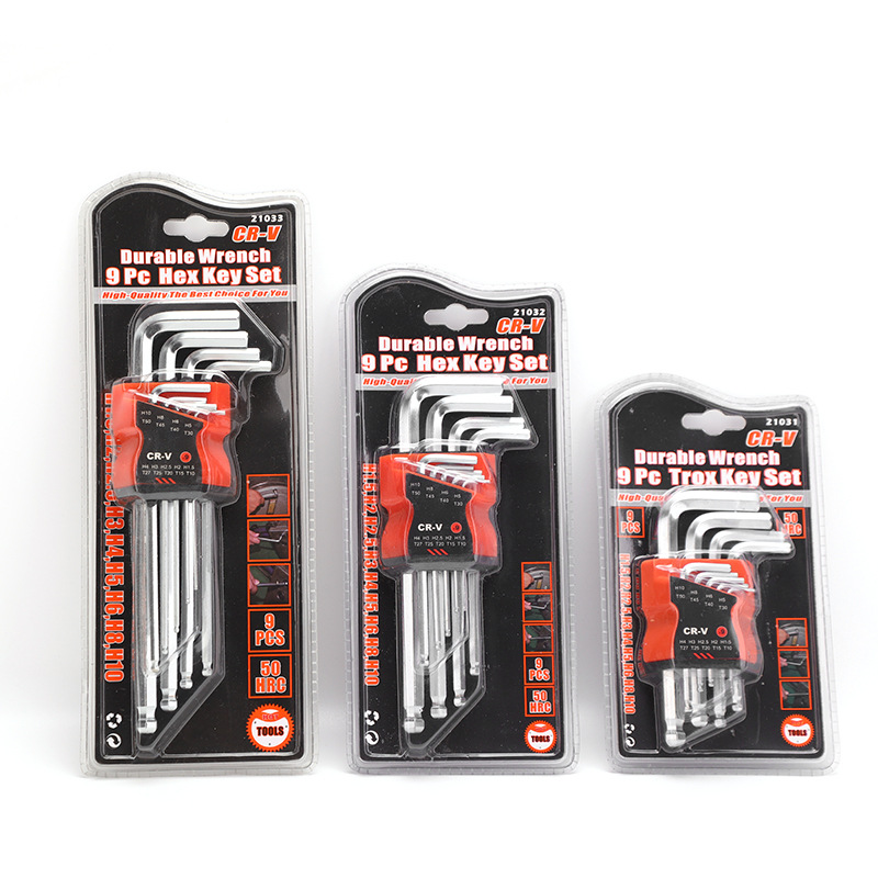 Juego de cabeza de bola hexagonal llave plateada mate alargado extra-larga cabeza de bola hexagonal 9 piezas traje hexagonal al por mayor