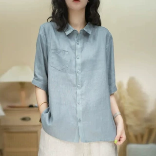 棉麻上衣女夏季高端亚麻轻奢高级感2025新款妈妈夏装短袖衬衫