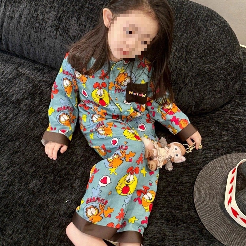 儿童家居服套装春秋季女童可爱卡通拼色上衣宝宝睡衣裤潮0145A028|undefined