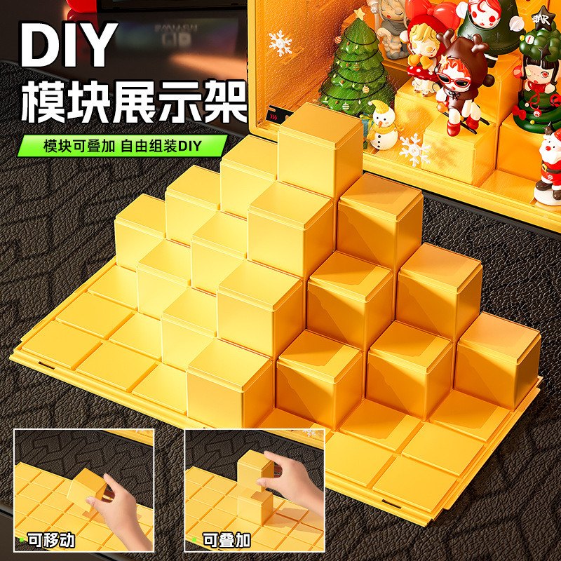 Caja ciega de color, caja de almacenamiento, estantes de mano, bloques de construcción cuadrados, juguetes, contenedores de acabado, estantes de exhibición transparentes DIY