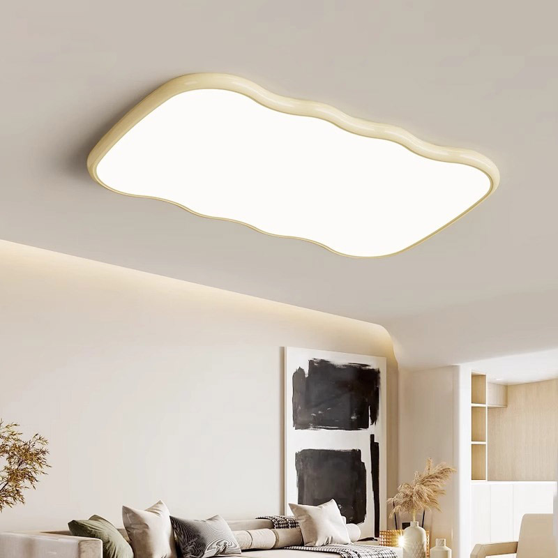 Cream Wind Chandelier Ceiling Lamp French Wave Rectangular Living Room Main Lamp Full Spectrum Eye-Care Bedroom Study Room Lamp