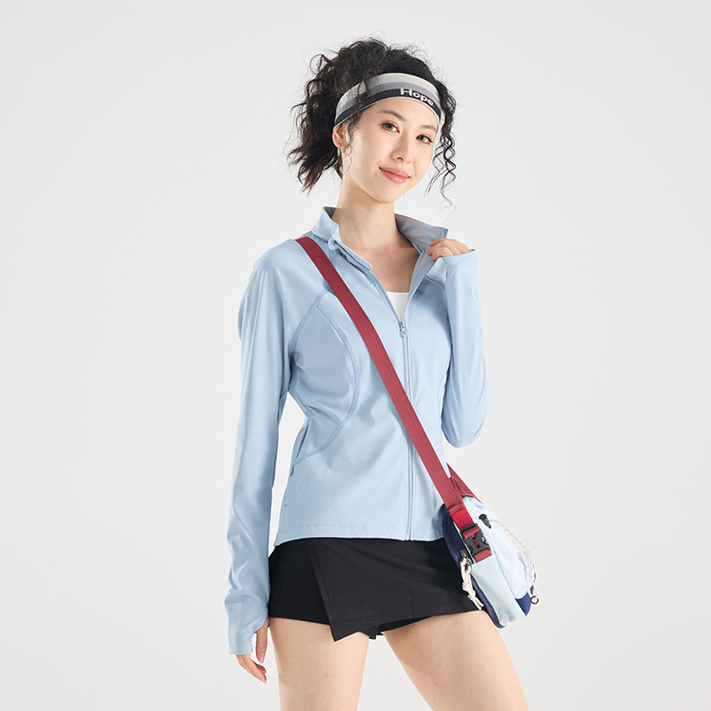 Outdoor Stand-Up Collar Ice Silk Sun Protection Clothing Women's Skin Clothing Women's Long-Sleeved Thin Elastic Anti-Uv Cycling Hiking Summer
