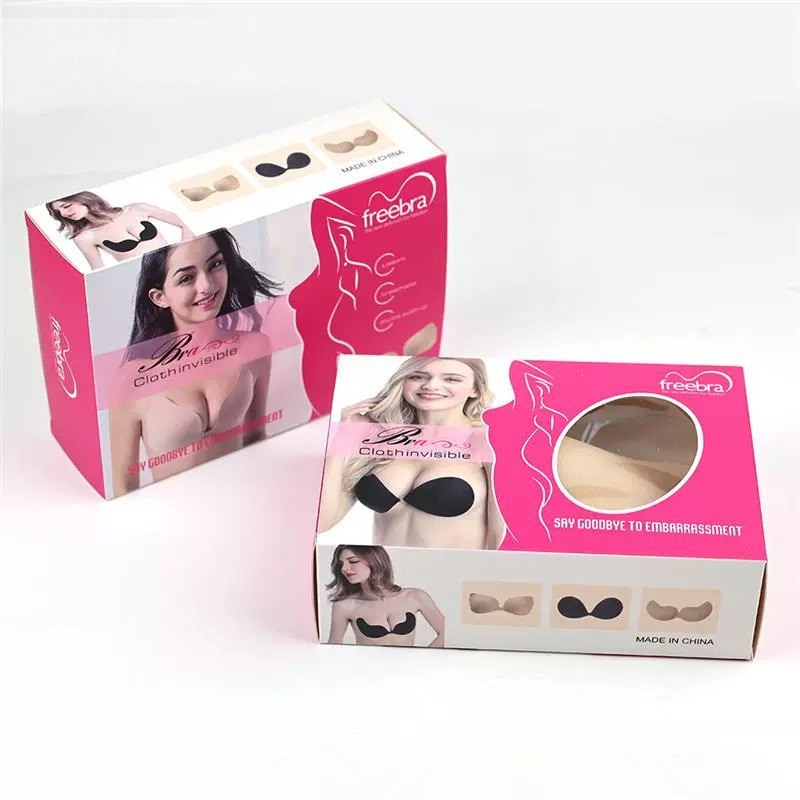 in stock Silicone Bra Self-sealing Bag Cloth Surface Invisible Chest Sticker Color Box Wholesale Small Paper Box Silicone Milk Sticker Packaging