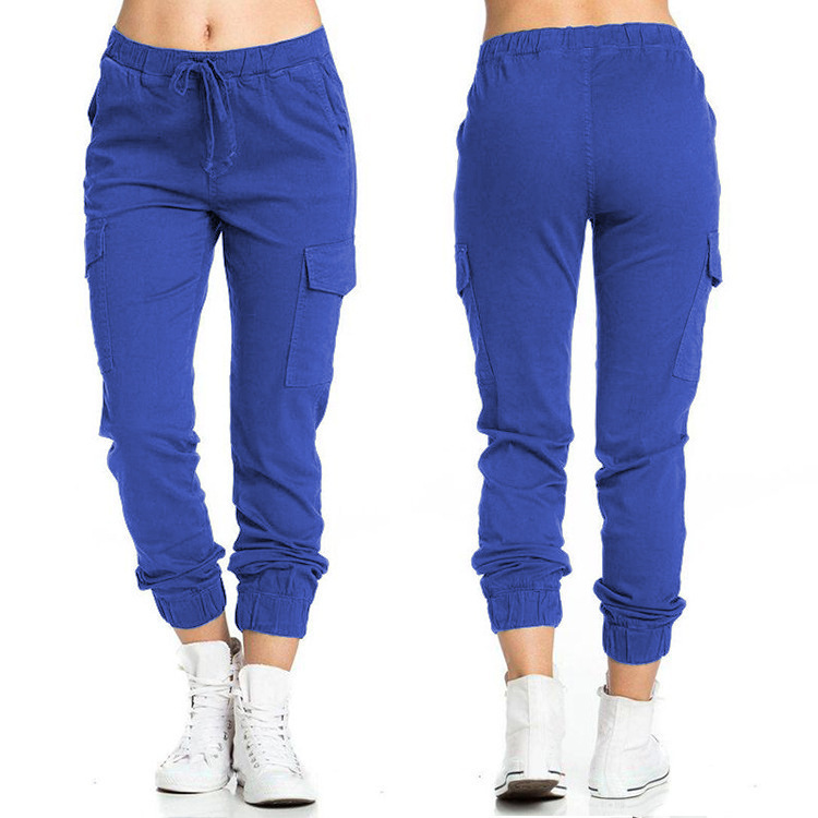 2024 europeo y americano transfronterizo AliExpress Amazon Pantalones de mujer casual cintura elástica cuerda delgada bolsillo lateral Pantalones de mujer