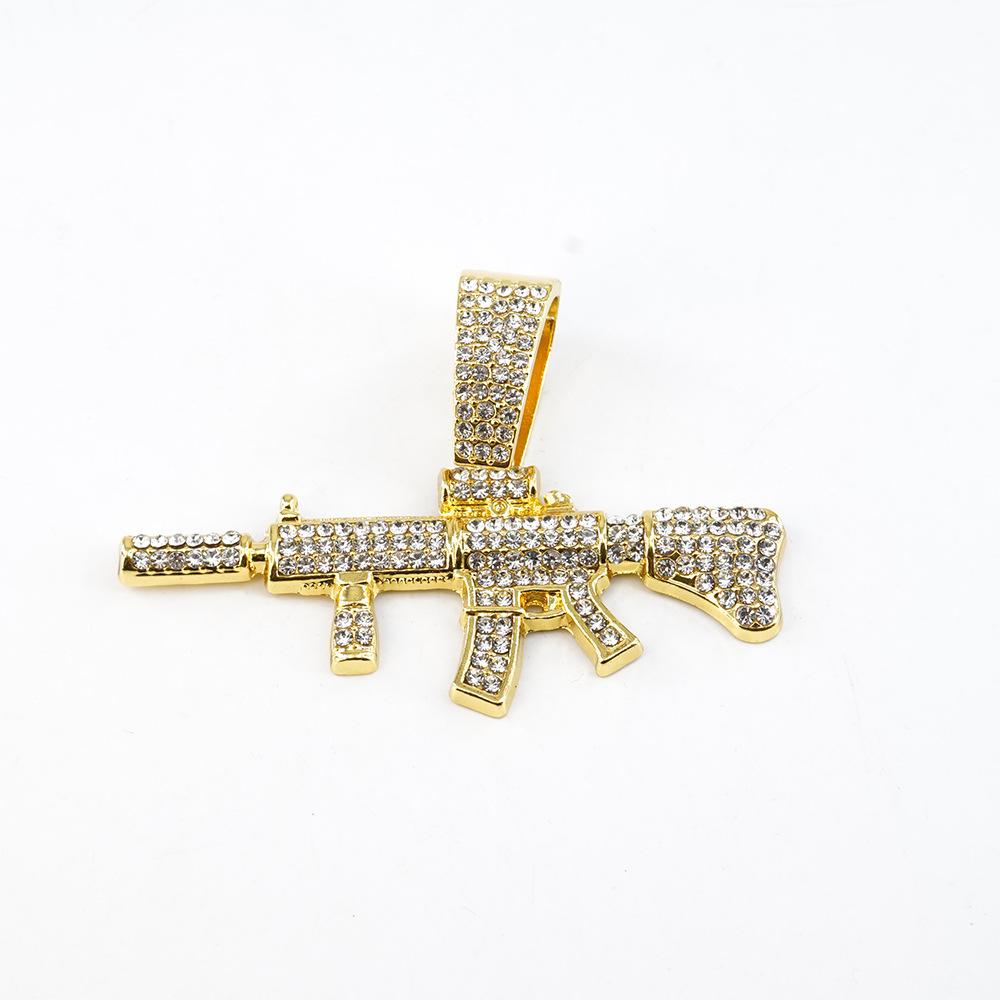 Explosiones transfronterizas europeas y estadounidenses hip hop full taladro colgante ametralladora personalidad masculina moda joyas de cadena cubana al por mayor