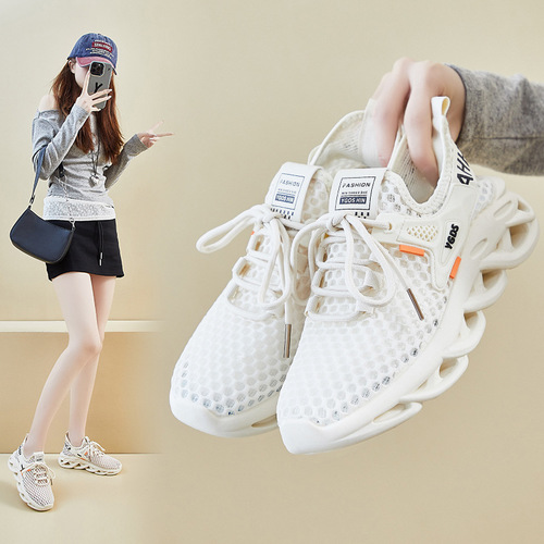 2024 Summer New Knit Shoes Korean Style Women's Sport Net Face Breathable Student Casual Flat Running Shoes H8082