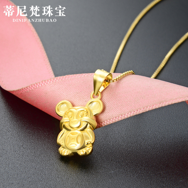 Oro ratón plata esterlina collar clavícula cadena lindo Super lindo suerte oro ratón Zodiaco colgante hombres y mujeres colgante