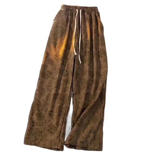 American Retro Corduroy Pants for Men, Versatile High Street Print Straight Leg Pants, Spring and Autumn Thin Wide Leg Sports Casual Pants