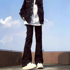 黑色微喇叭牛仔裤女弹力修身显瘦长裤新款高腰拖地马蹄裤