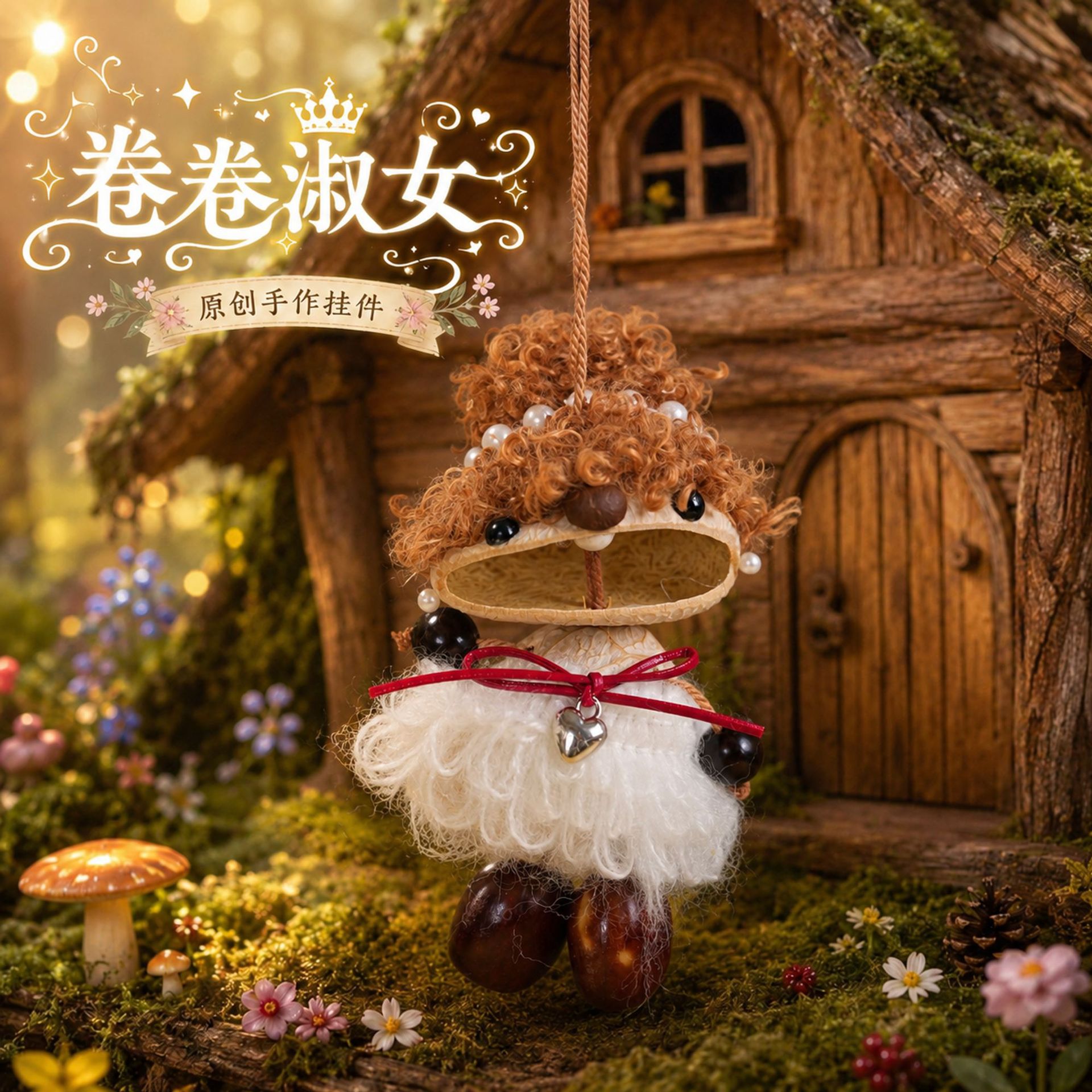 New Chinese-style fruit shell doll car hanging wind chime, fruit shell ornament, bag charm, Yunnan-style gift for women, handmade DIY