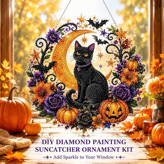 European and American Halloween Moon and Cat Diamond Painting Pendant 5D Crystal Diamond Handmade DIY Holiday Decoration Set European and American Halloween Moon and Cat Diamond Painting Pendant 5D Crystal Diamond Handmade DIY Holiday Decoration Set