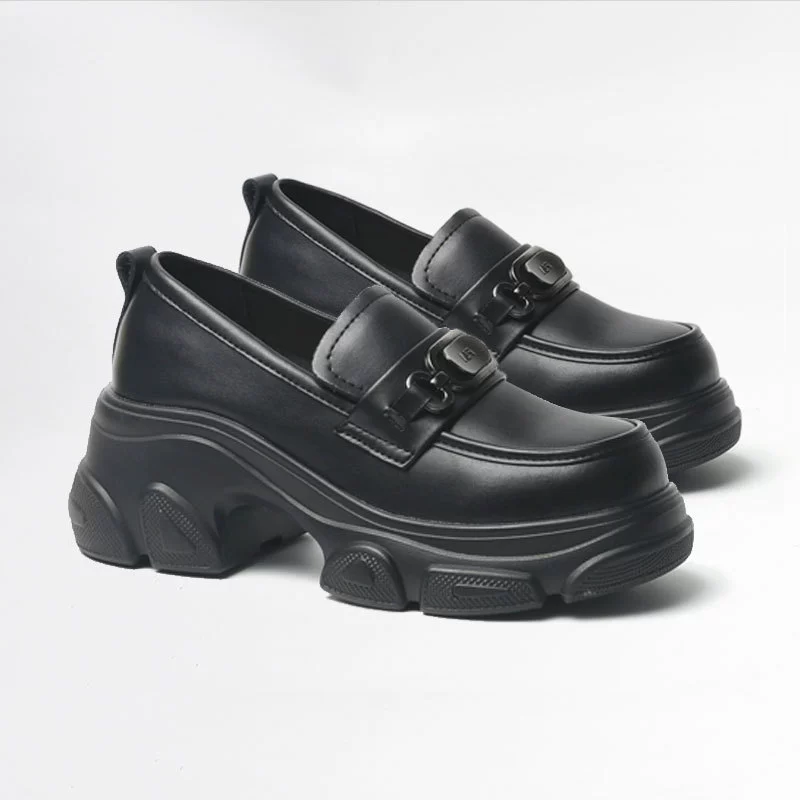 Лоферы женские из натуральной кожи, осень 2024, новые женские маленькие кожаные туфли на толстой подошве на плоской подошве, на толстом каблуке, на одной ноге, черные 5003