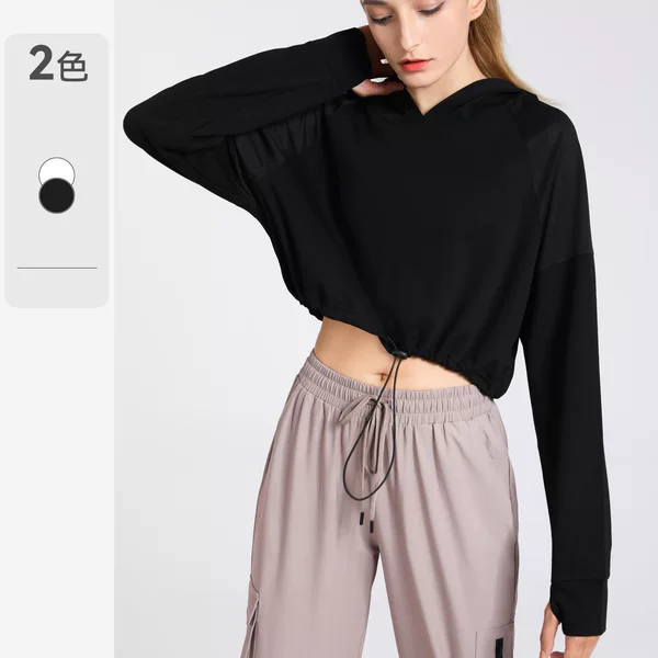 Cross-Border Spring and Summer European and American Hooded Sports Sweatshirts, Loose Cover-Ups, Cross-Border Fitness Clothes, Women's Running Long-Sleeved Yoga Tops