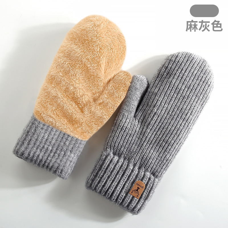 新しいニット手袋アマゾン冬ベルベット肥厚二層暖かい手袋サイクリングバッグ指ミトン|undefined