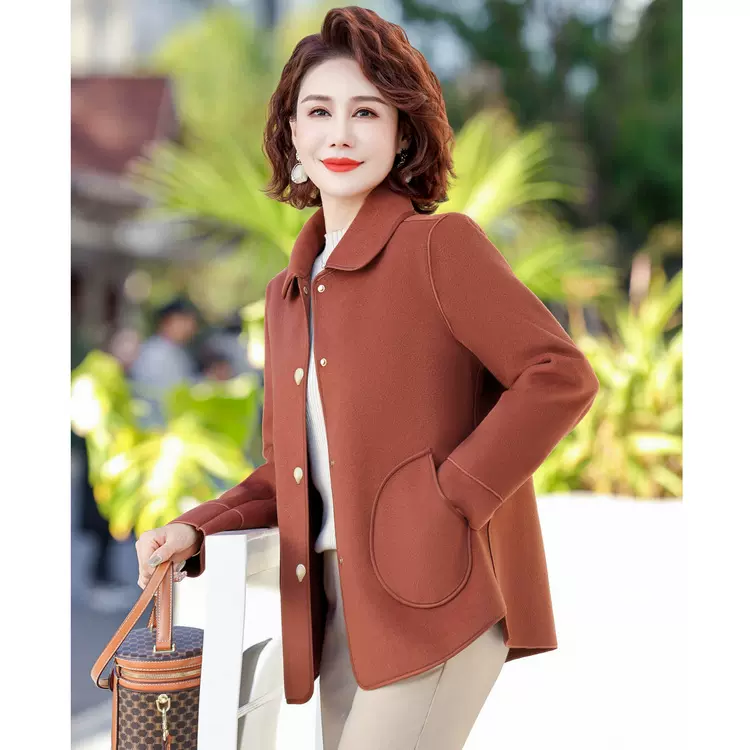 中年轻妈妈装2025秋冬新款款短外套洋气双面呢中老年女装翻领上衣