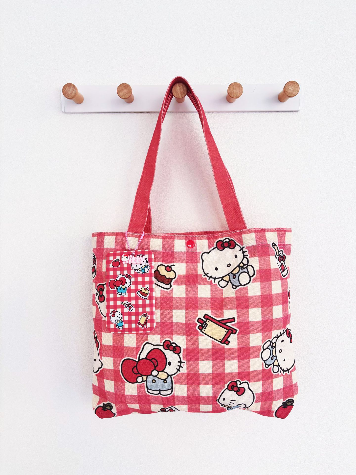 KT 레드 체크 캔버스백 + 카드홀더