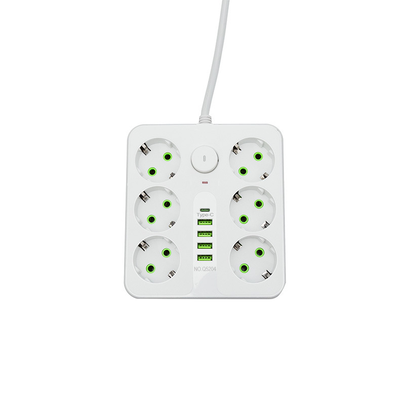 Q5204 # estilo europeo estándar europeo agujero 6 12 Jack Black Shell White Shell 4USB + 1 Tipo-C bolsa interruptor general