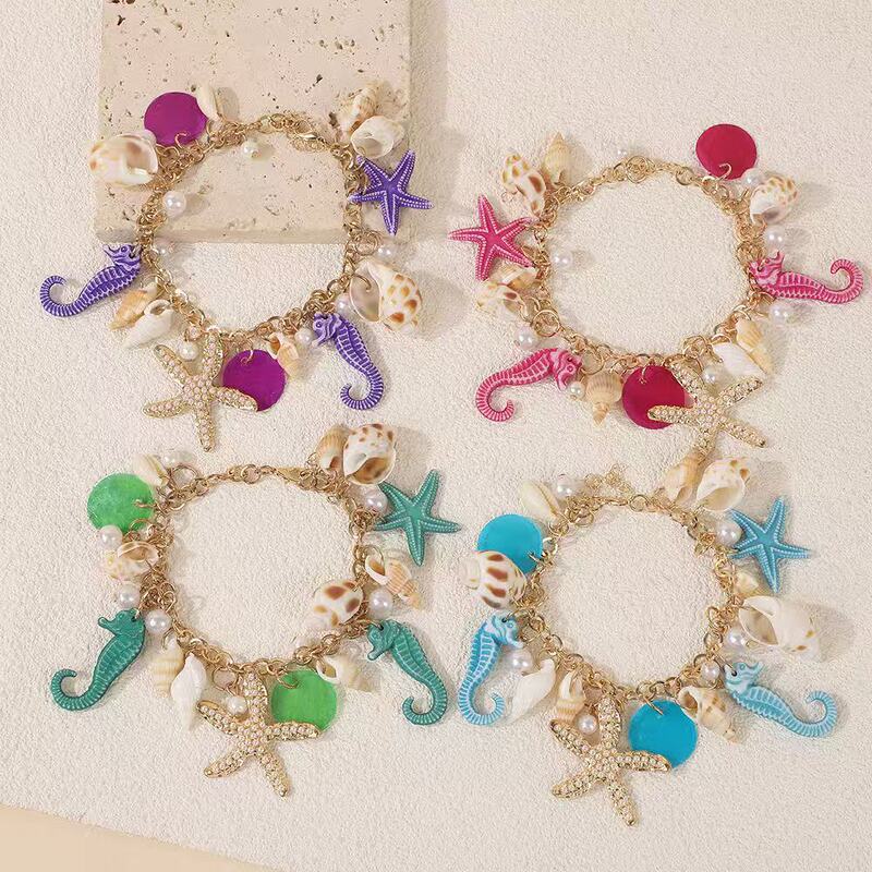 New Cool Summer Beach Vacation Style Bracelet, Versatile Starfish, Seahorse and Conch Bracelet for Couples, Cross-Border Jewelry
