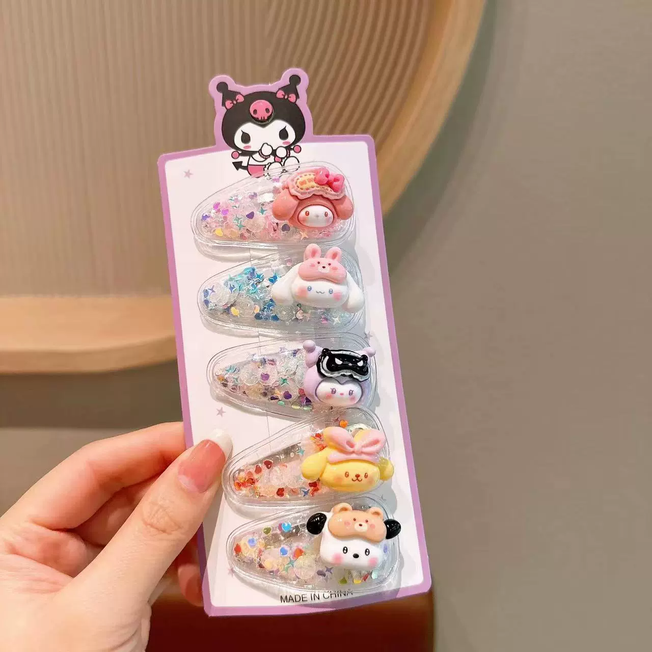 Набор аксессуаров для волос (Hello Kitty) — 10 штук милых японских мультяшных заколок, шпильки и резинки, розовый