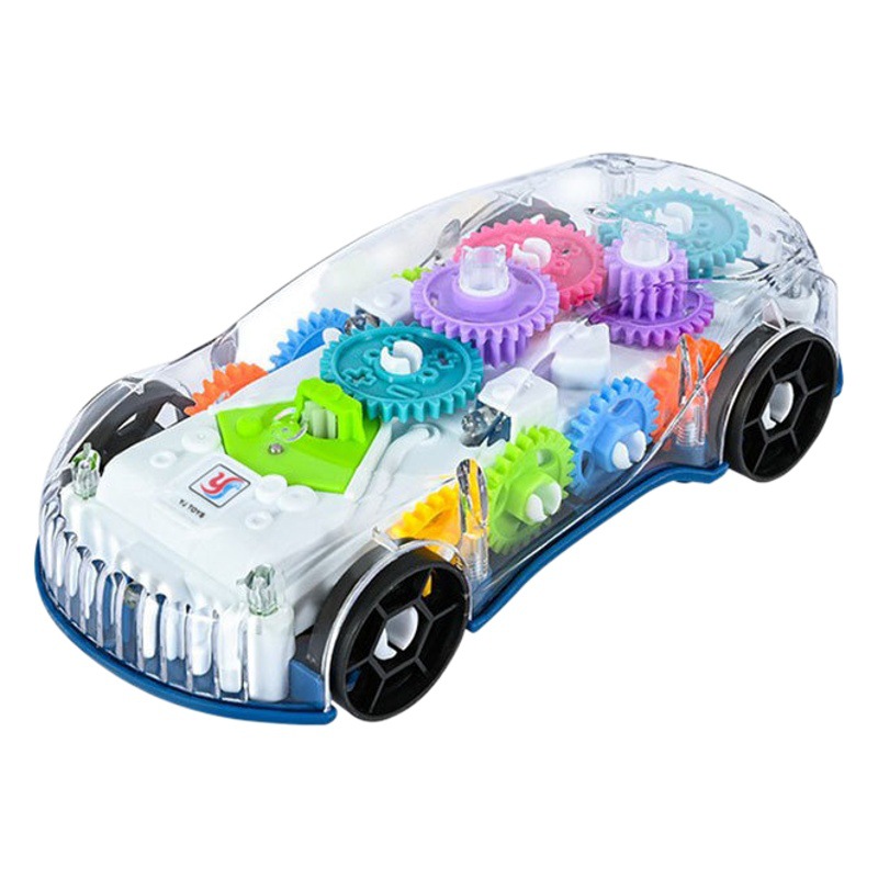 En stock para niños padre-hijo interactivo transparente engranaje coche de carreras universal caminando Luz Música modelo de coche de juguete eléctrico