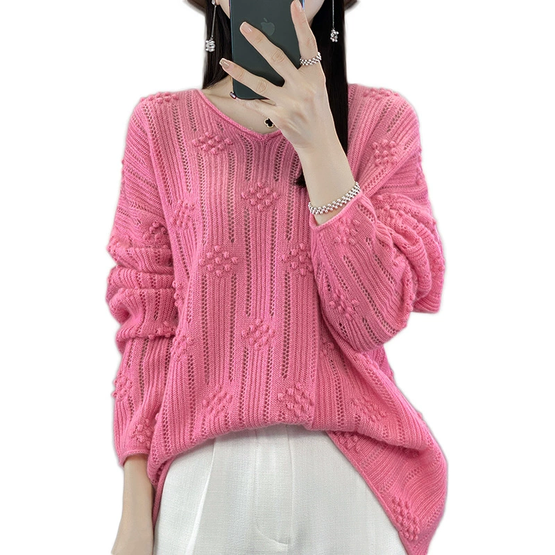 Демисезонный вязаный шерстяной свитер, oversize, оптом