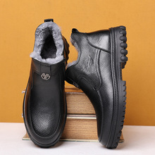 真皮棉皮鞋男羊毛保暖男鞋头层牛皮高帮休闲鞋中老年冬季加绒棉鞋