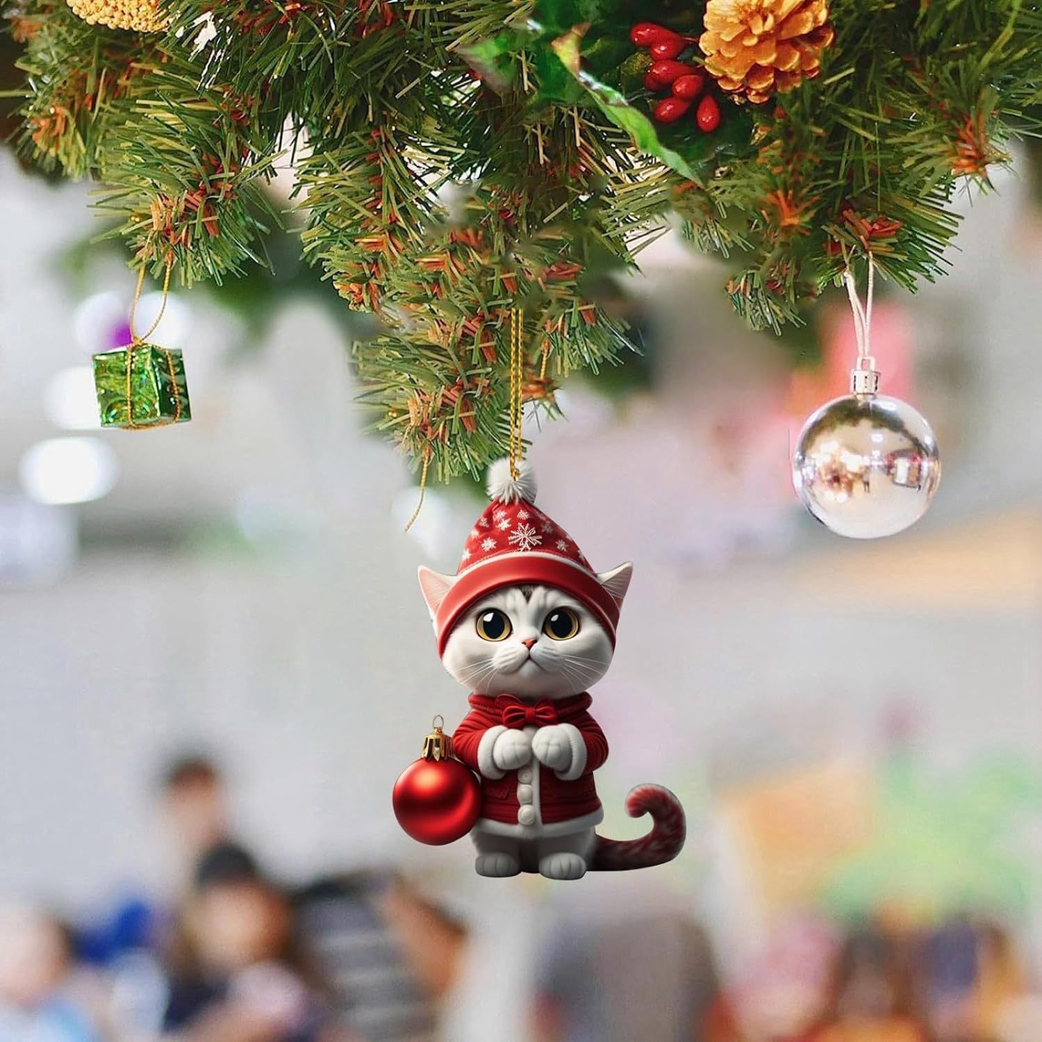 Cruzar la frontera nueva Navidad creativo lindo gato Navidad casa árbol de Navidad decoraciones acrílico colgante plana