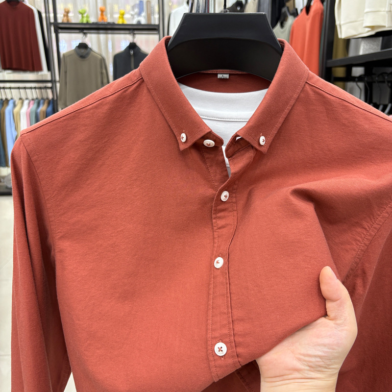 雯裕工厂直销100%纯棉长袖衬衫男2025新款秋季休闲打底衫男士衬衣