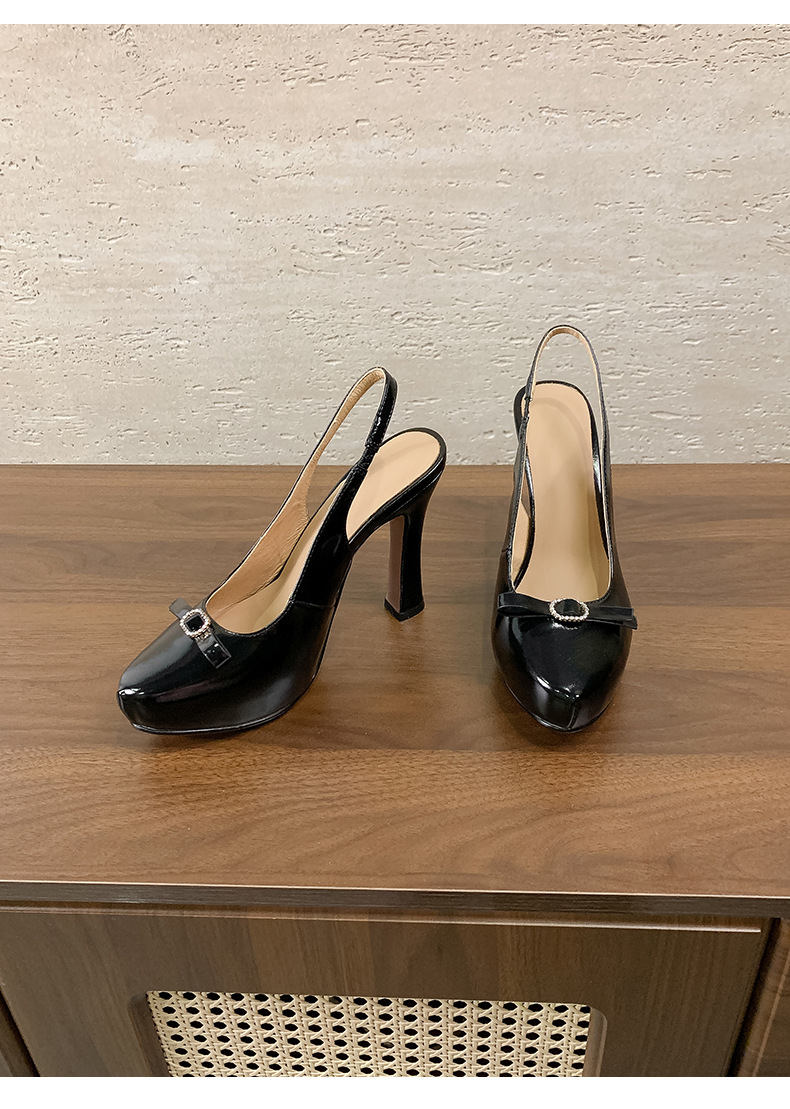 Sandal cao gót nữ mũi nhọn quai ngang gót nhọn 9 cm — màu đen, màu trắng ngà chi tiết 20