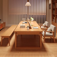 客厅大长书桌长条桌工作台家用办公桌学习桌子大长桌实木腿电脑桌