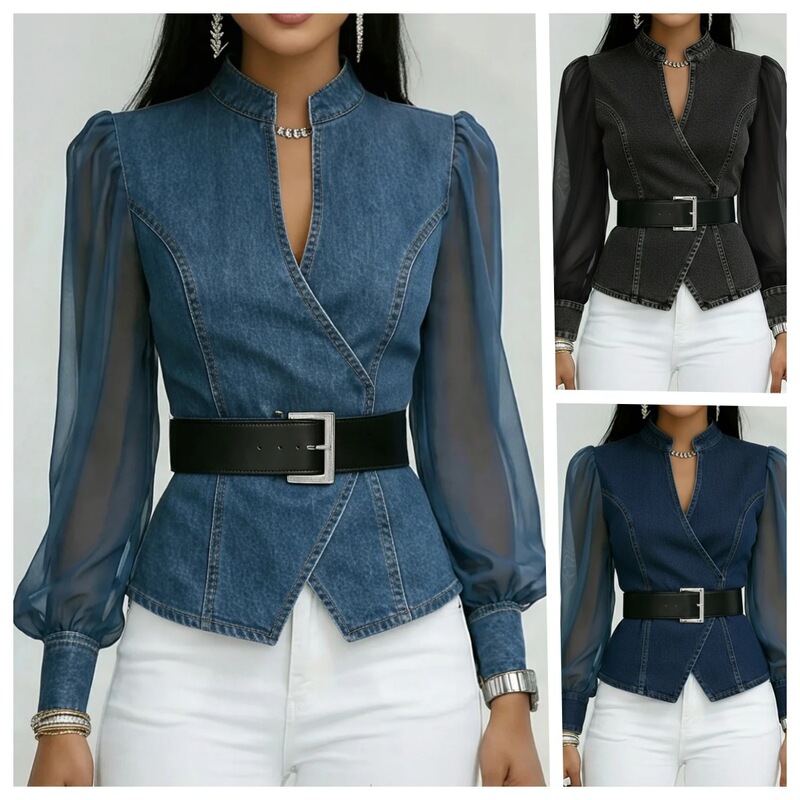 2026 Cross-Border Foreign Trade Women's Clothing Independent Site Aliexpress Spring, Summer and Autumn New Style V-Neck Lace Long-Sleeved Tops