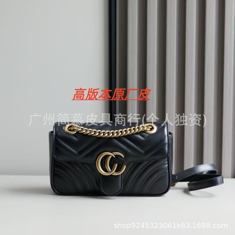 2026 New Model Original Leather Marmont Wave Pattern Heart Chain Bag Genuine Leather Women's Bag Shoulder Crossbody Bag Cowhide 2026 New Model Original Leather Marmont Wave Pattern Heart Chain Bag Genuine Leather Women's Bag Shoulder Crossbody Bag Cowhide