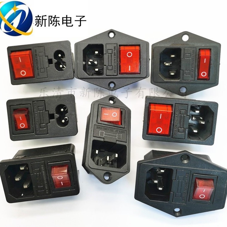 AC电源插座ac01品字型三合一连体带开关灯卡式螺丝孔设备机箱插座