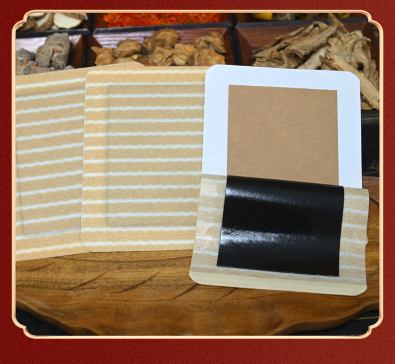Traditional Black Herbal Plaster Patches for Neck Shoulder Back and Joints Self Heating External Use 5 Patches in use