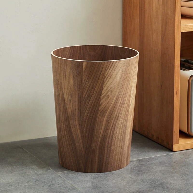 Japanese Style Wooden Trash Bin Household Living Room Bedroom Bathroom Trash Bin Ins Style Simple Garbage Storage Bucket
