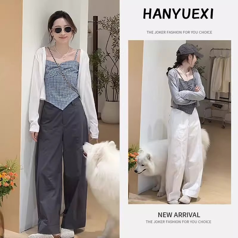 夏季今年流行穿搭女装2025新款爆款百搭防晒开衫吊带阔腿裤三件套|undefined